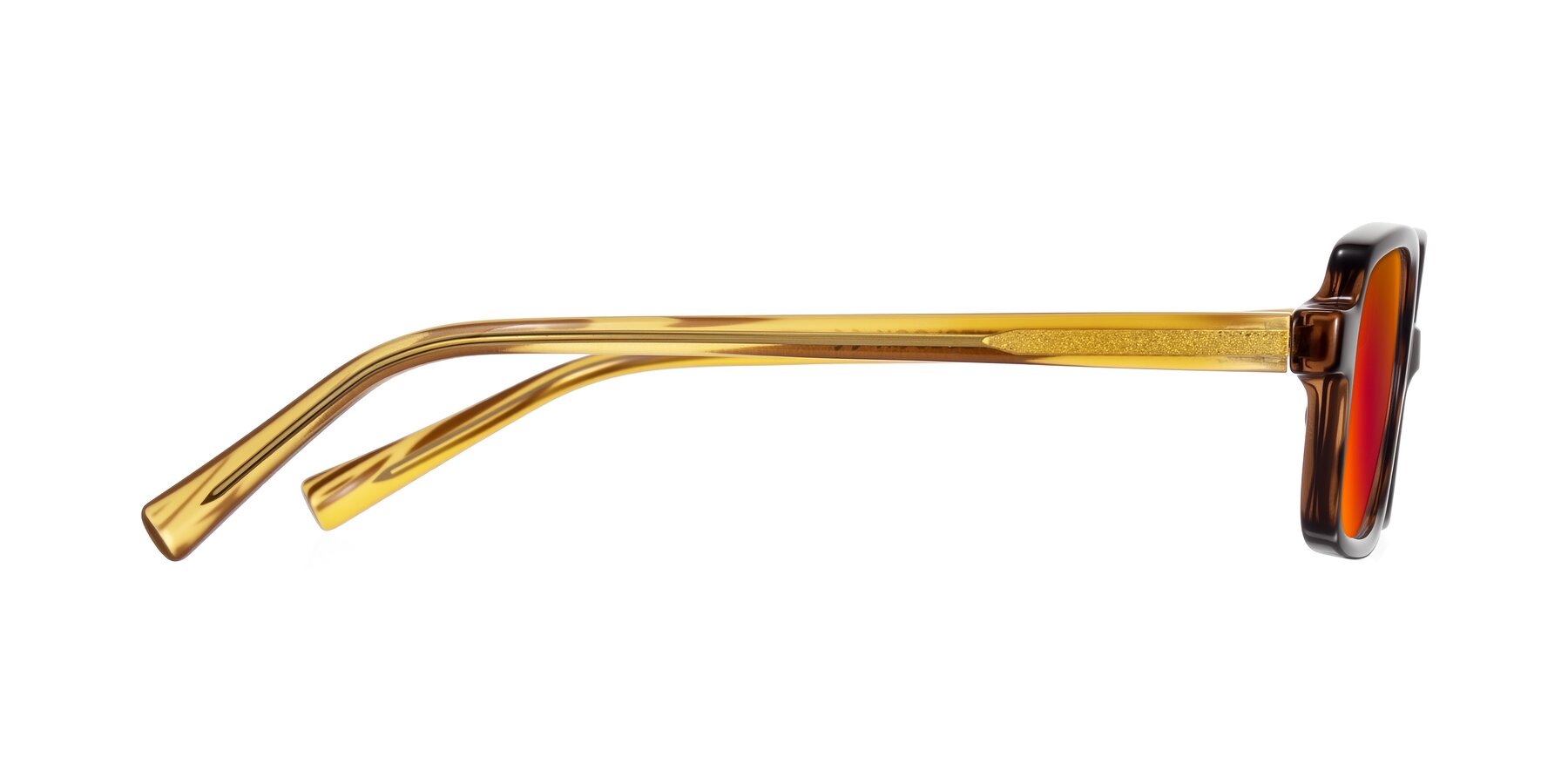 Side of Garbott in Tortoise/Amber with Red Gold Mirrored Lenses
