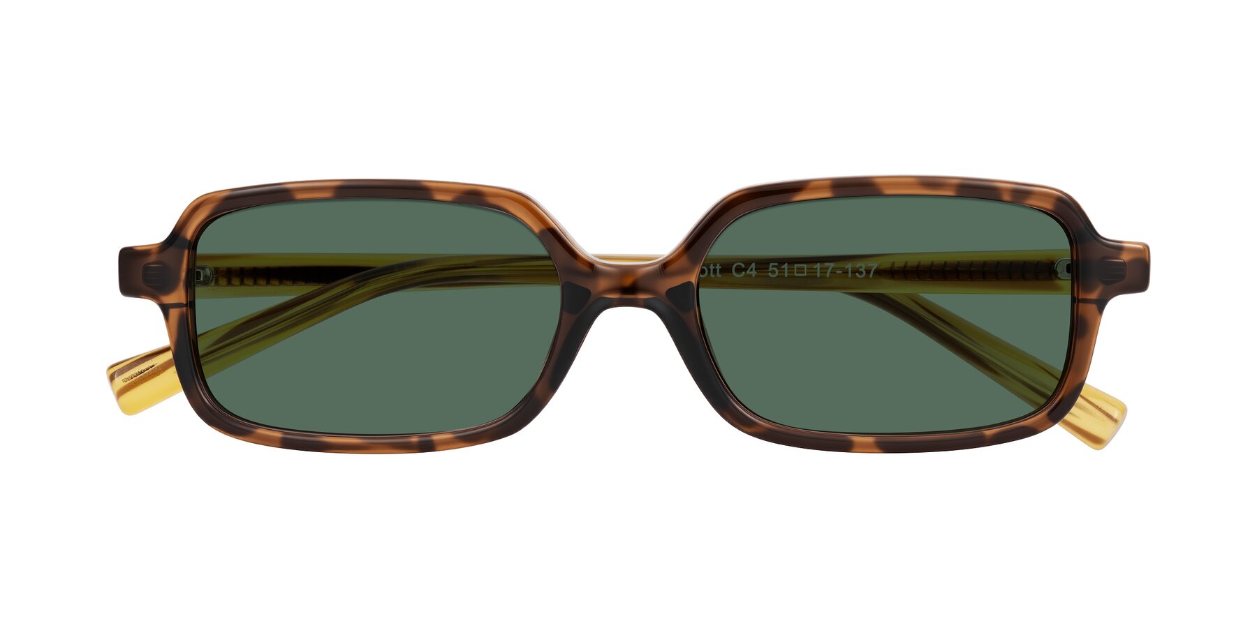 Folded Front of Garbott in Tortoise/Amber with Green Polarized Lenses