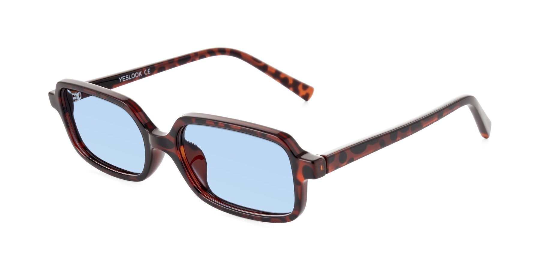 Angle of Garbott in Leopard-Print with Light Blue Tinted Lenses