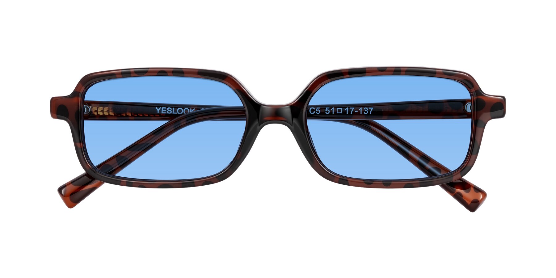 Folded Front of Garbott in Leopard-Print with Medium Blue Tinted Lenses