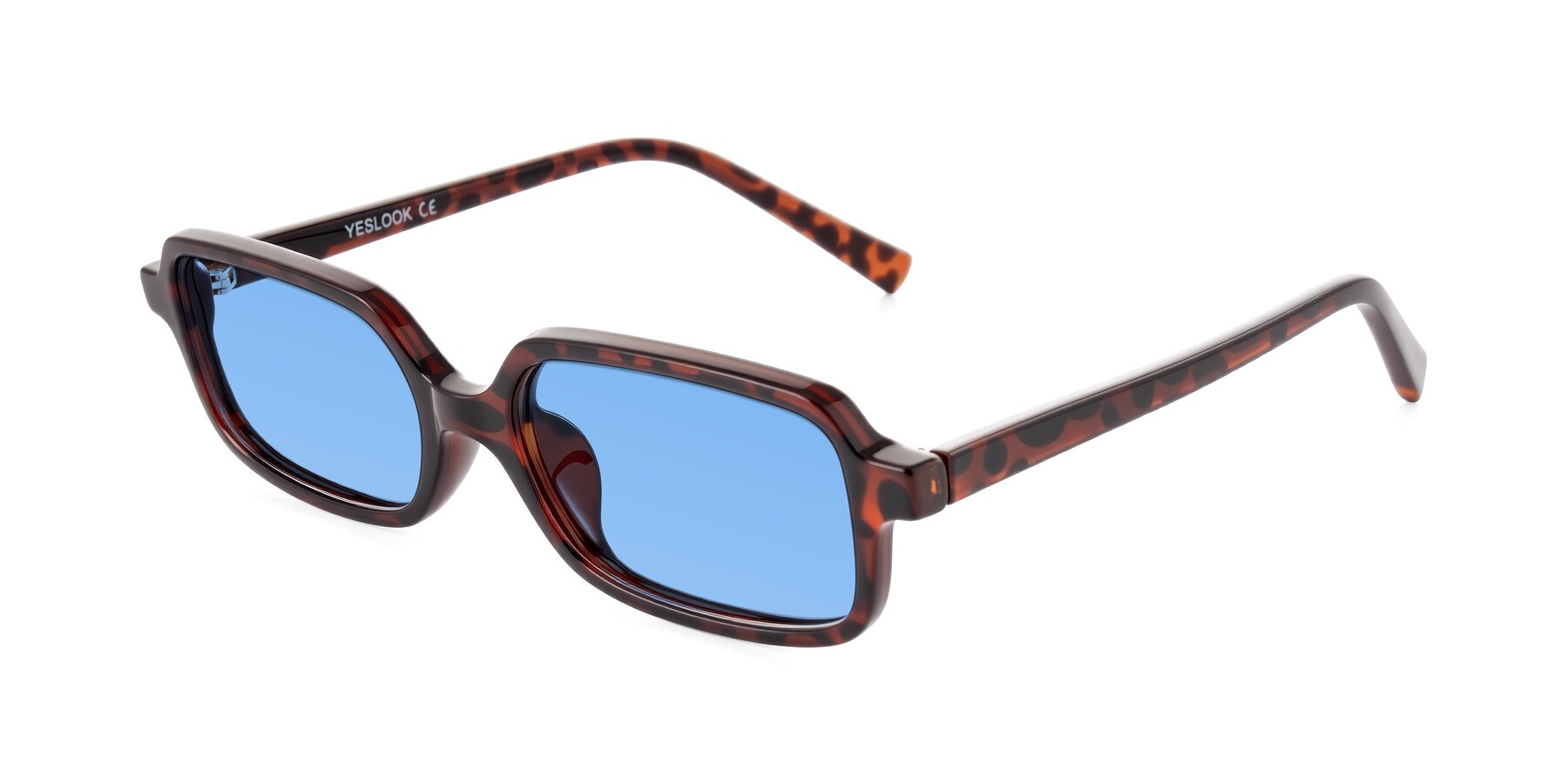 Angle of Garbott in Leopard-Print with Medium Blue Tinted Lenses