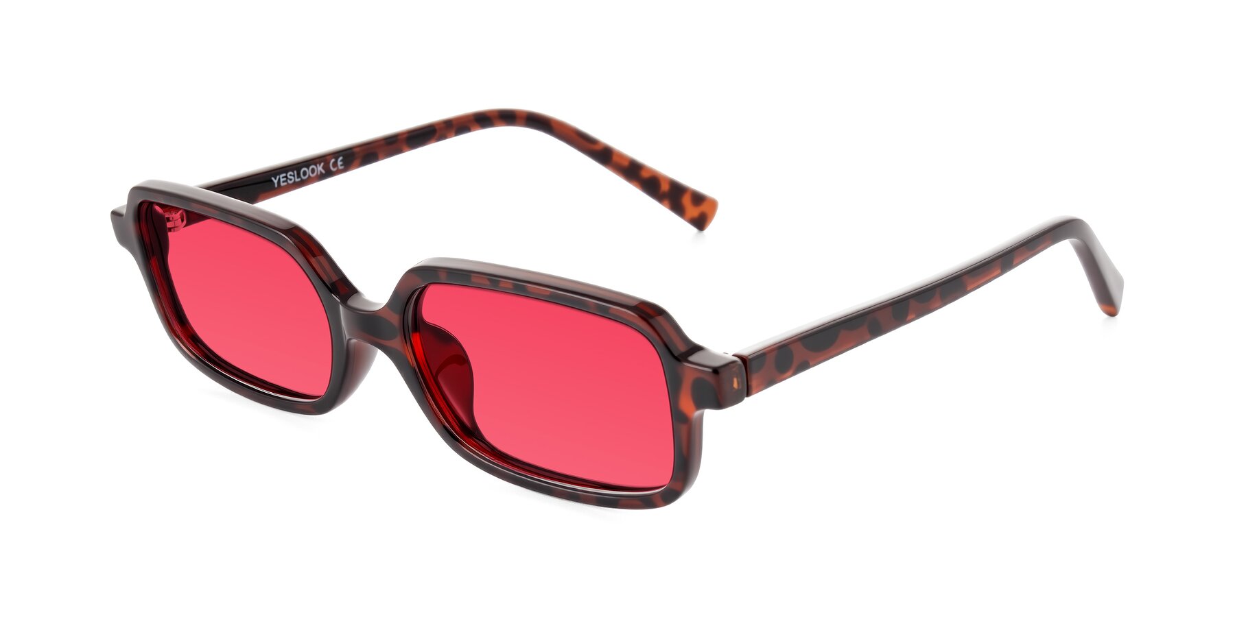 Angle of Garbott in Leopard-Print with Red Tinted Lenses