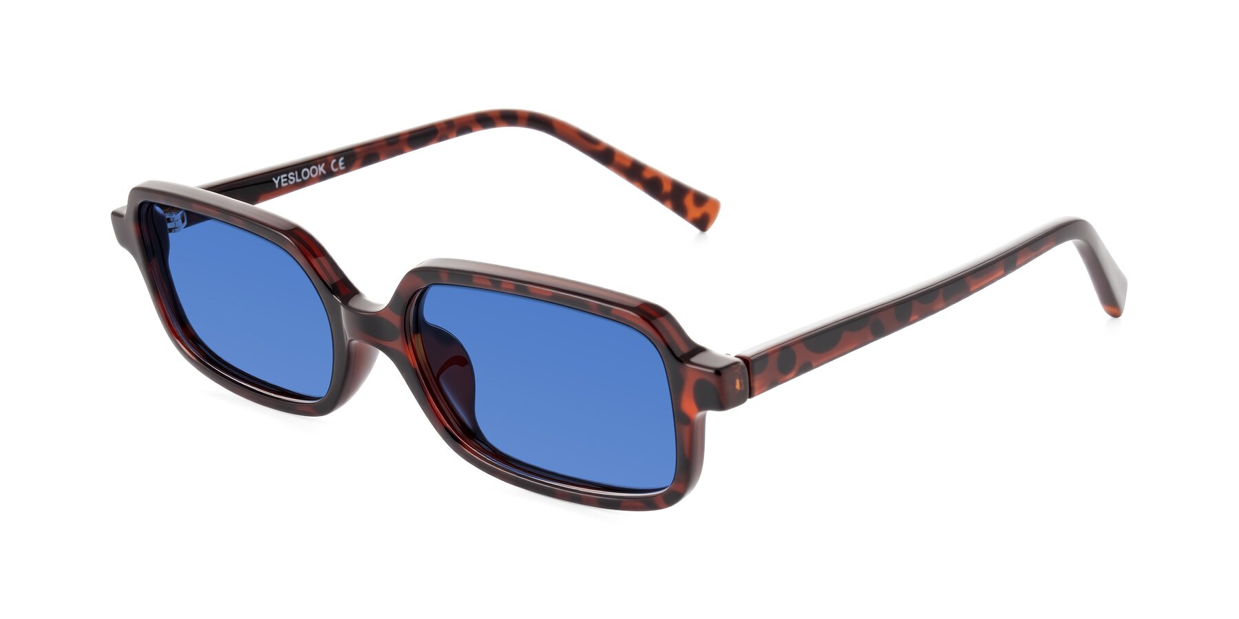 Angle of Garbott in Leopard-Print with Blue Tinted Lenses