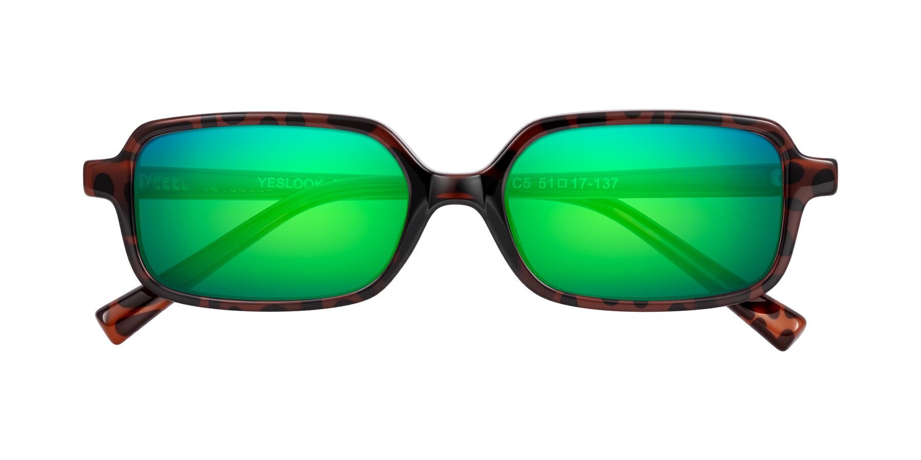 Folded Front of Garbott in Leopard-Print with Green Mirrored Lenses