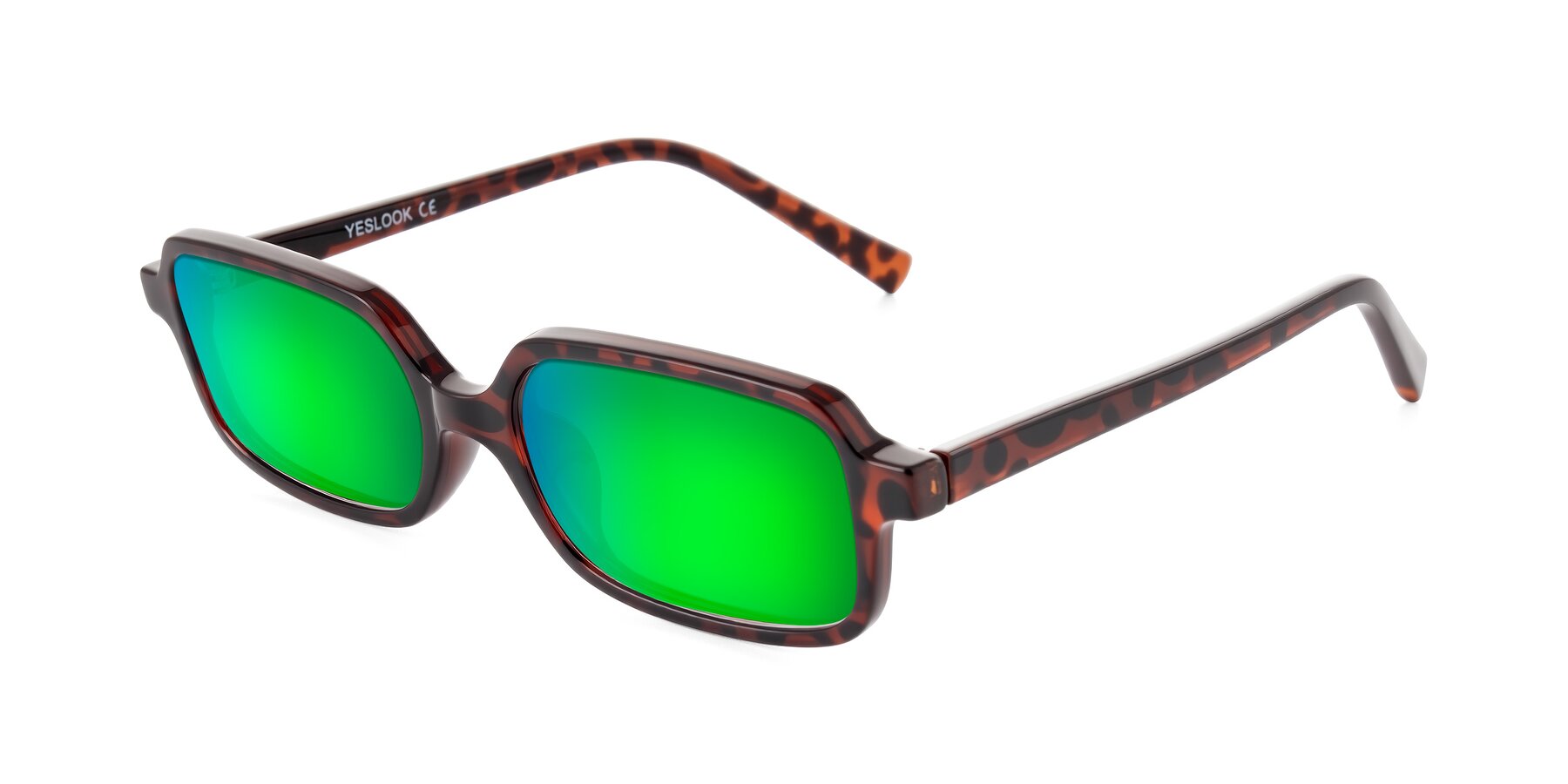 Angle of Garbott in Leopard-Print with Green Mirrored Lenses
