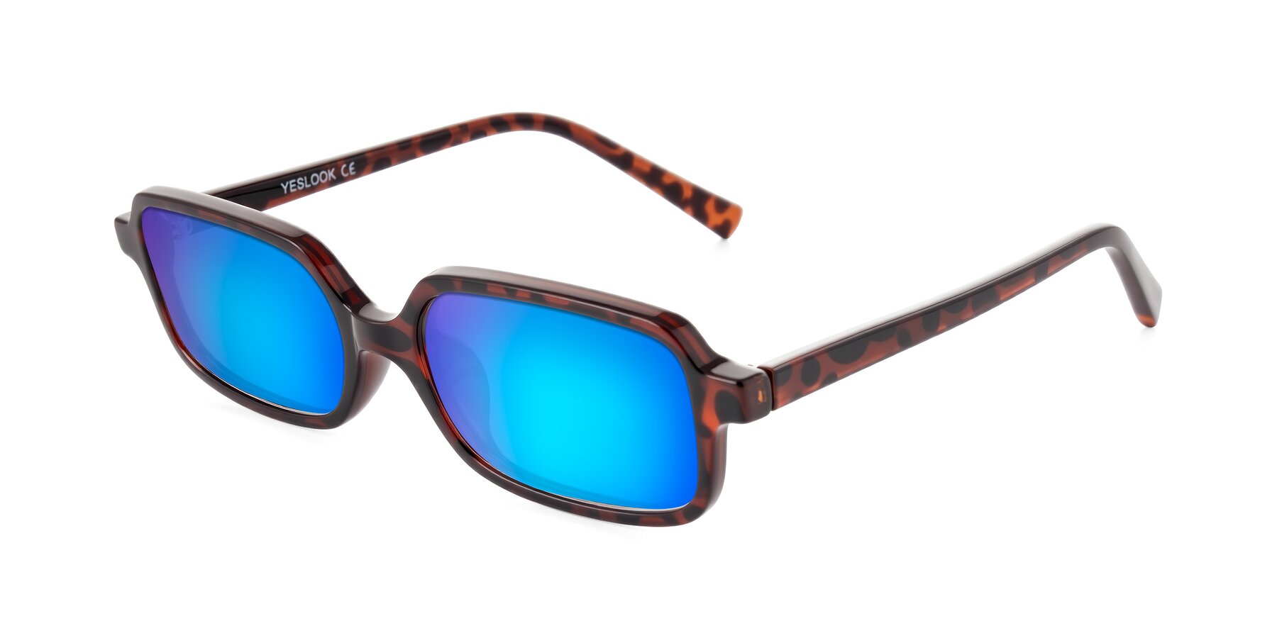 Angle of Garbott in Leopard-Print with Blue Mirrored Lenses