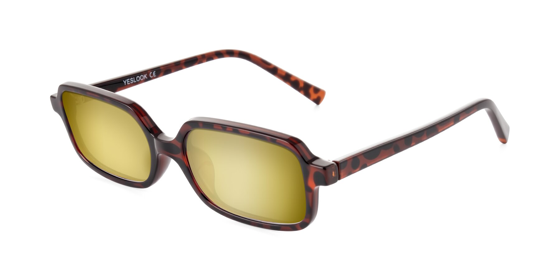 Angle of Garbott in Leopard-Print with Gold Mirrored Lenses