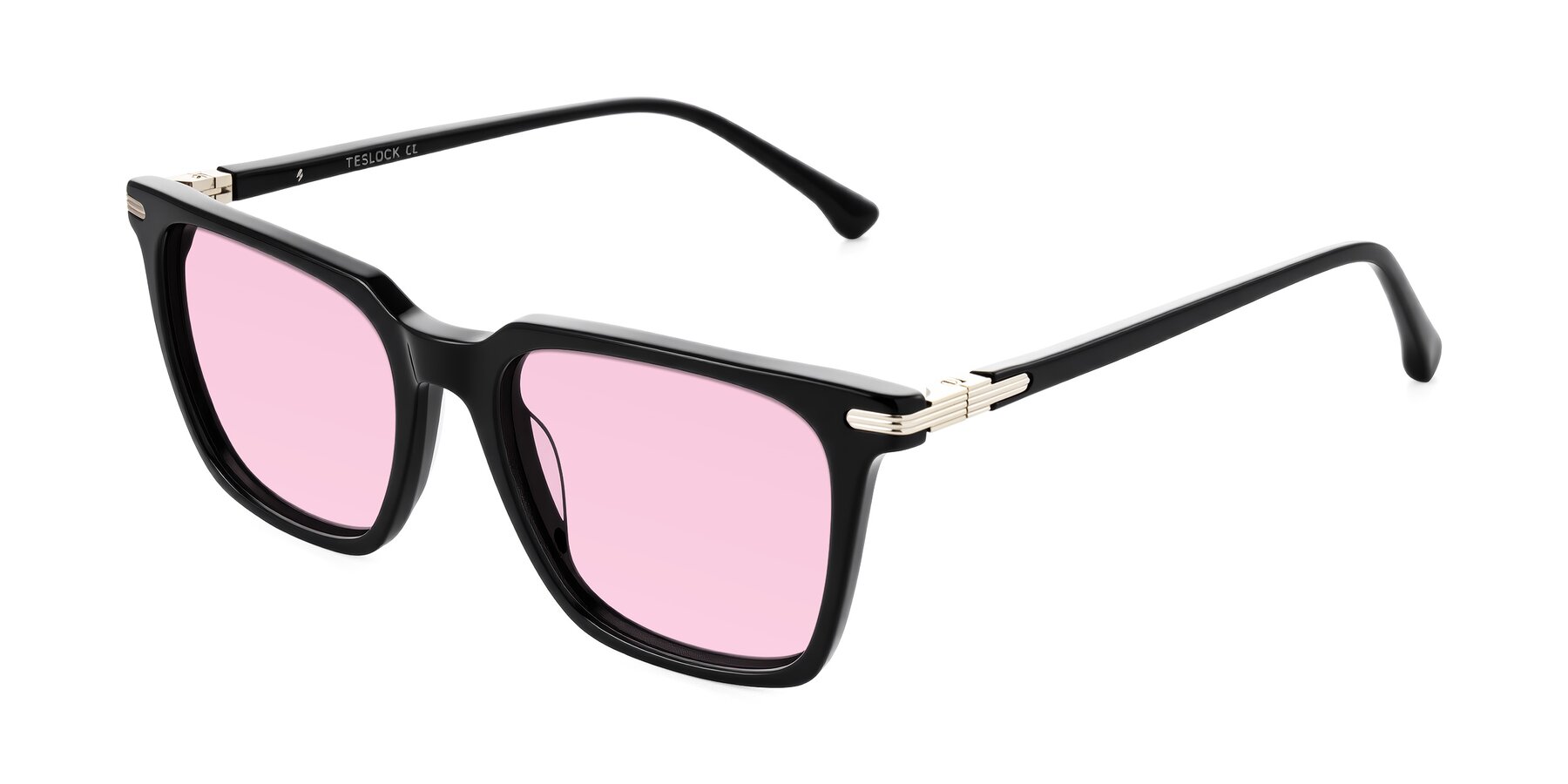 Angle of Miyaha in Black with Light Pink Tinted Lenses