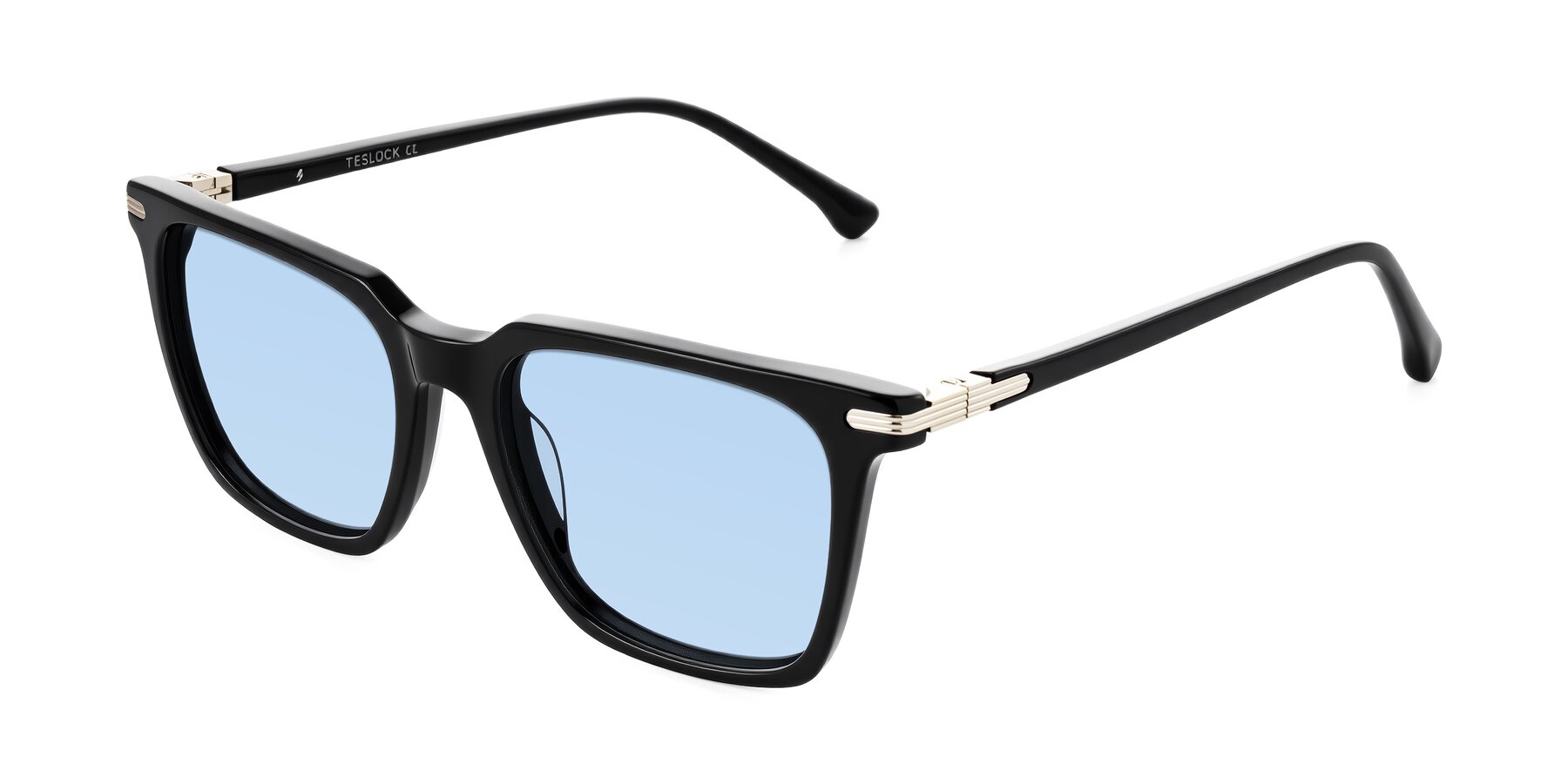 Angle of Miyaha in Black with Light Blue Tinted Lenses