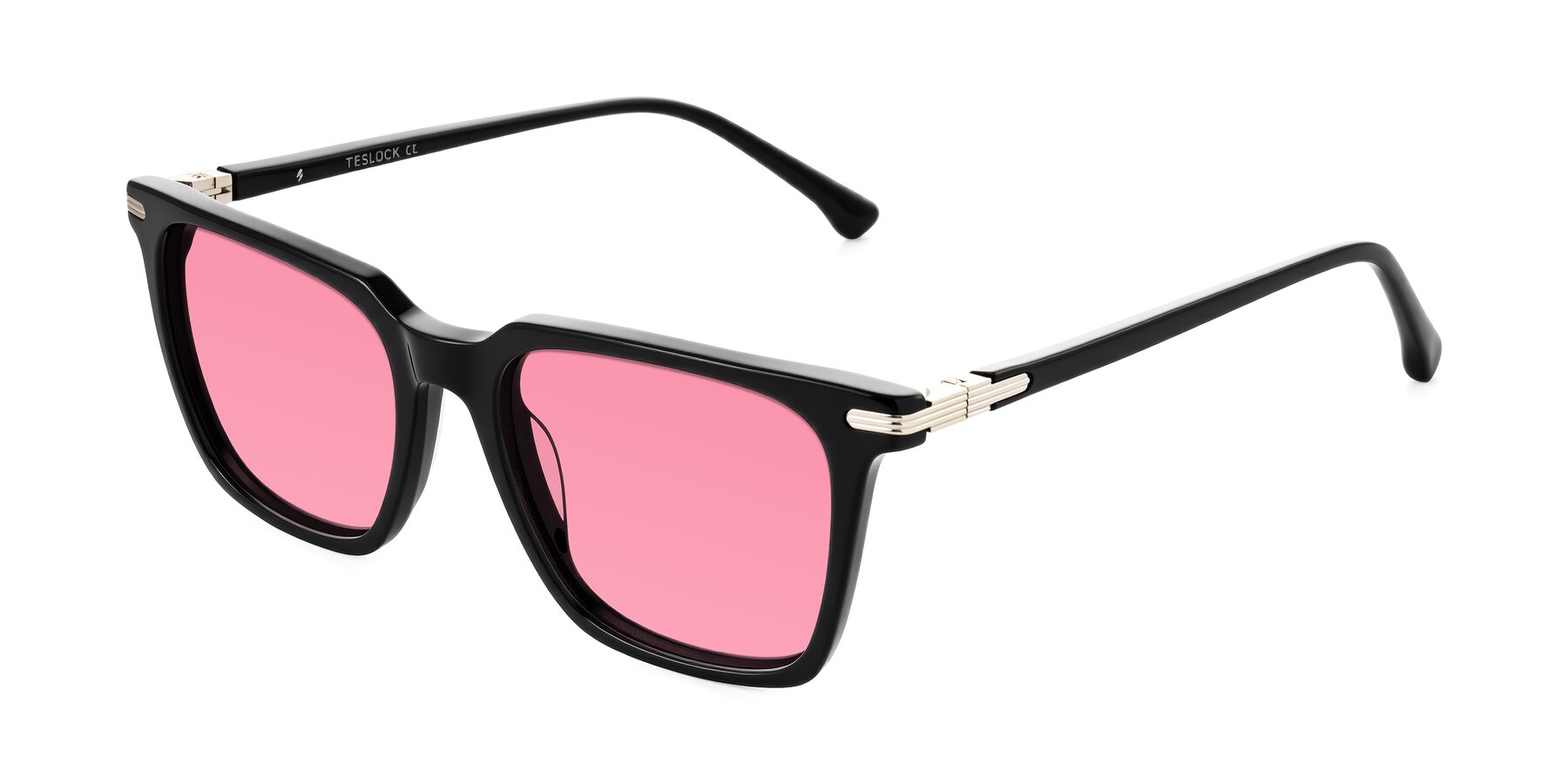Angle of Miyaha in Black with Pink Tinted Lenses