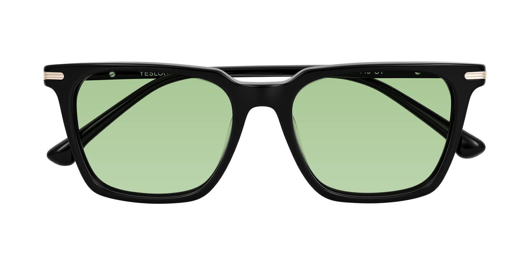 Folded Front of Miyaha in Black with Medium Green Tinted Lenses