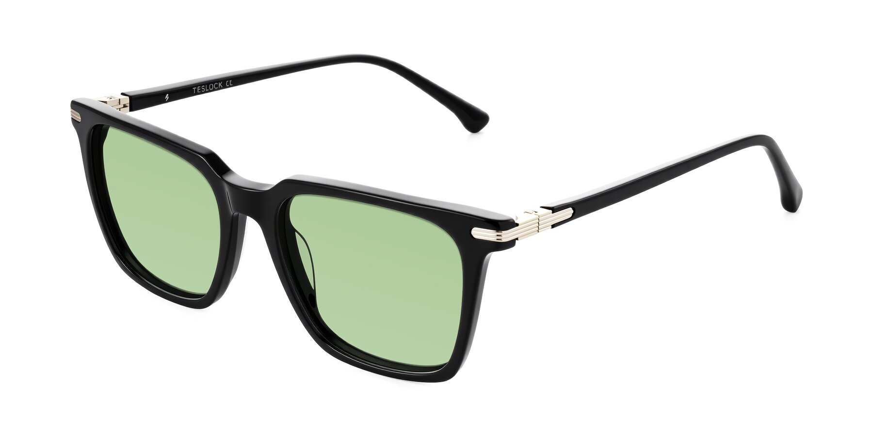 Angle of Miyaha in Black with Medium Green Tinted Lenses