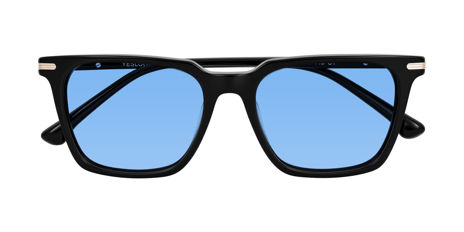 Folded Front of Miyaha in Black with Medium Blue Tinted Lenses