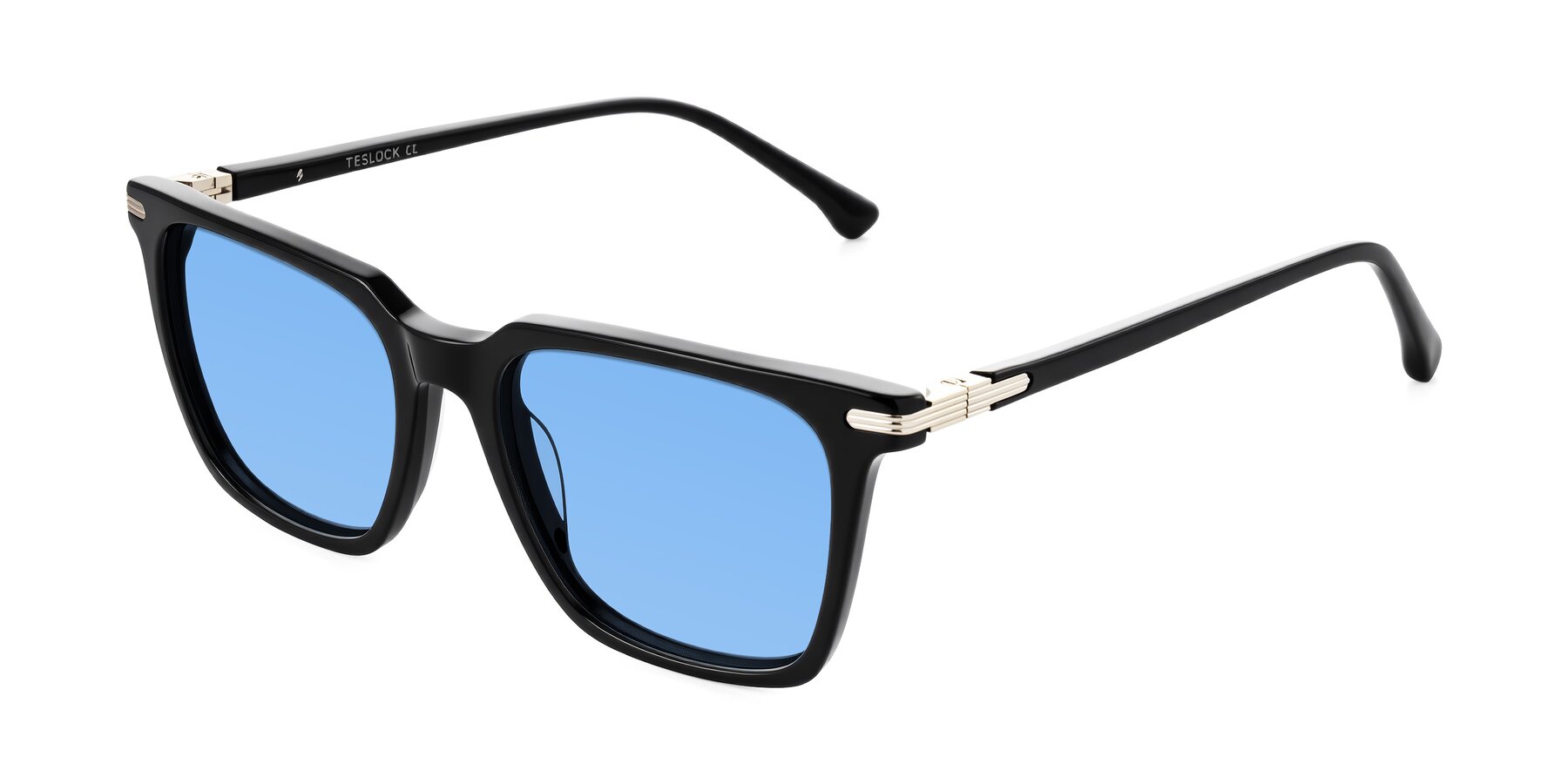 Angle of Miyaha in Black with Medium Blue Tinted Lenses