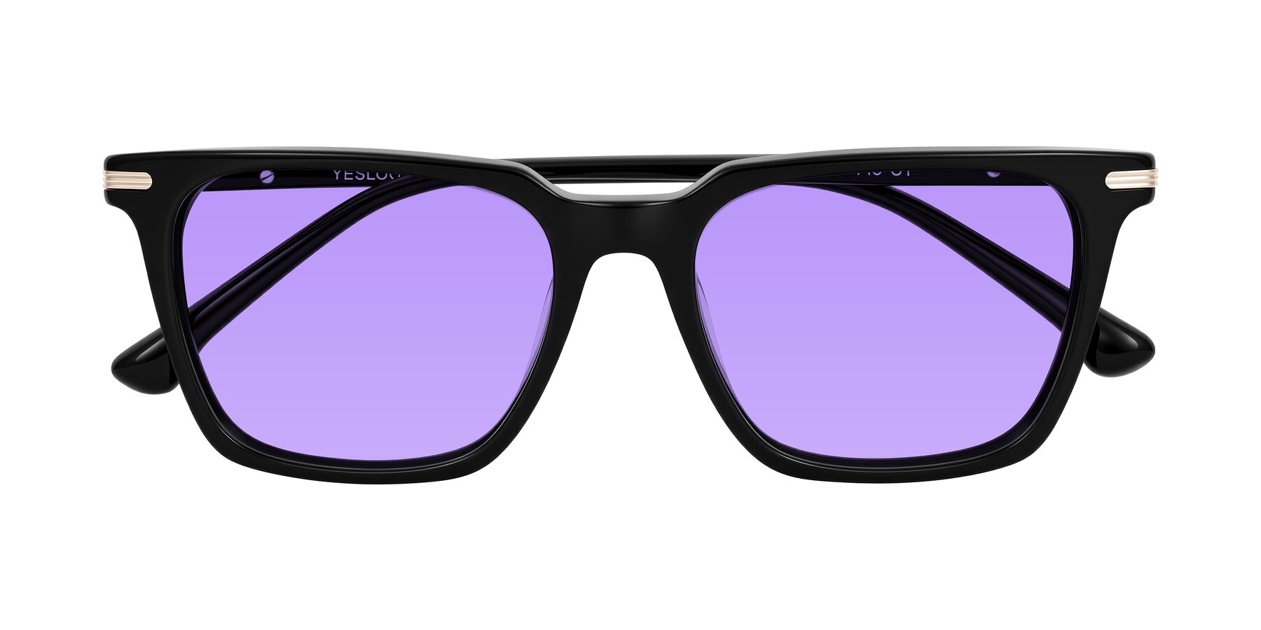 Folded Front of Miyaha in Black with Medium Purple Tinted Lenses