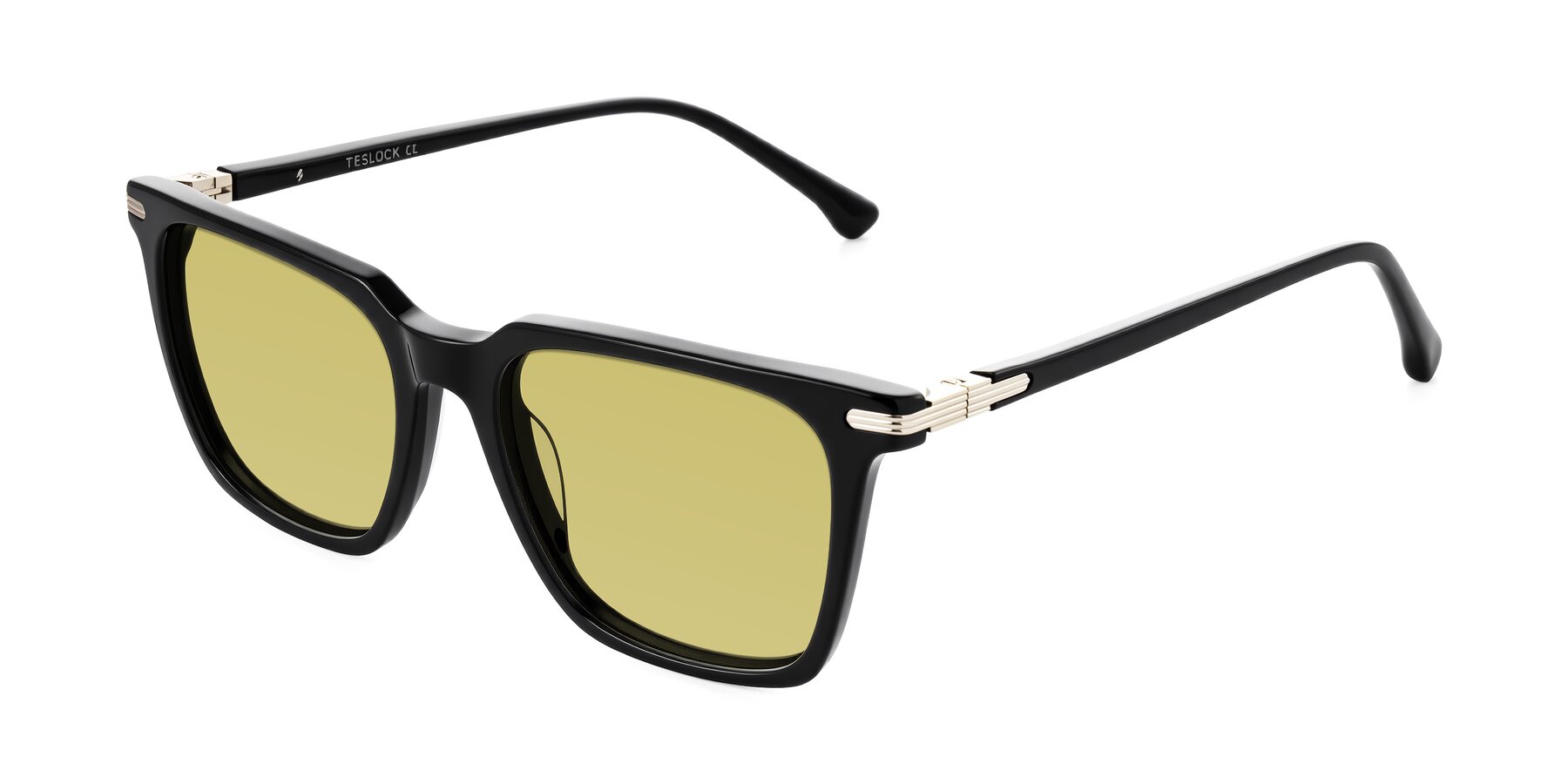 Angle of Miyaha in Black with Medium Champagne Tinted Lenses