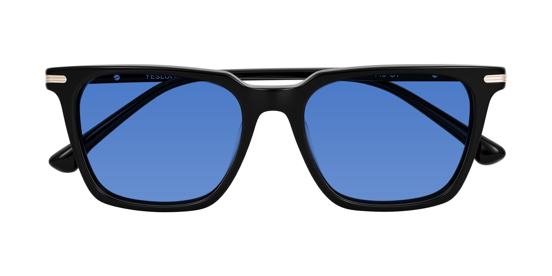 Folded Front of Miyaha in Black with Blue Tinted Lenses
