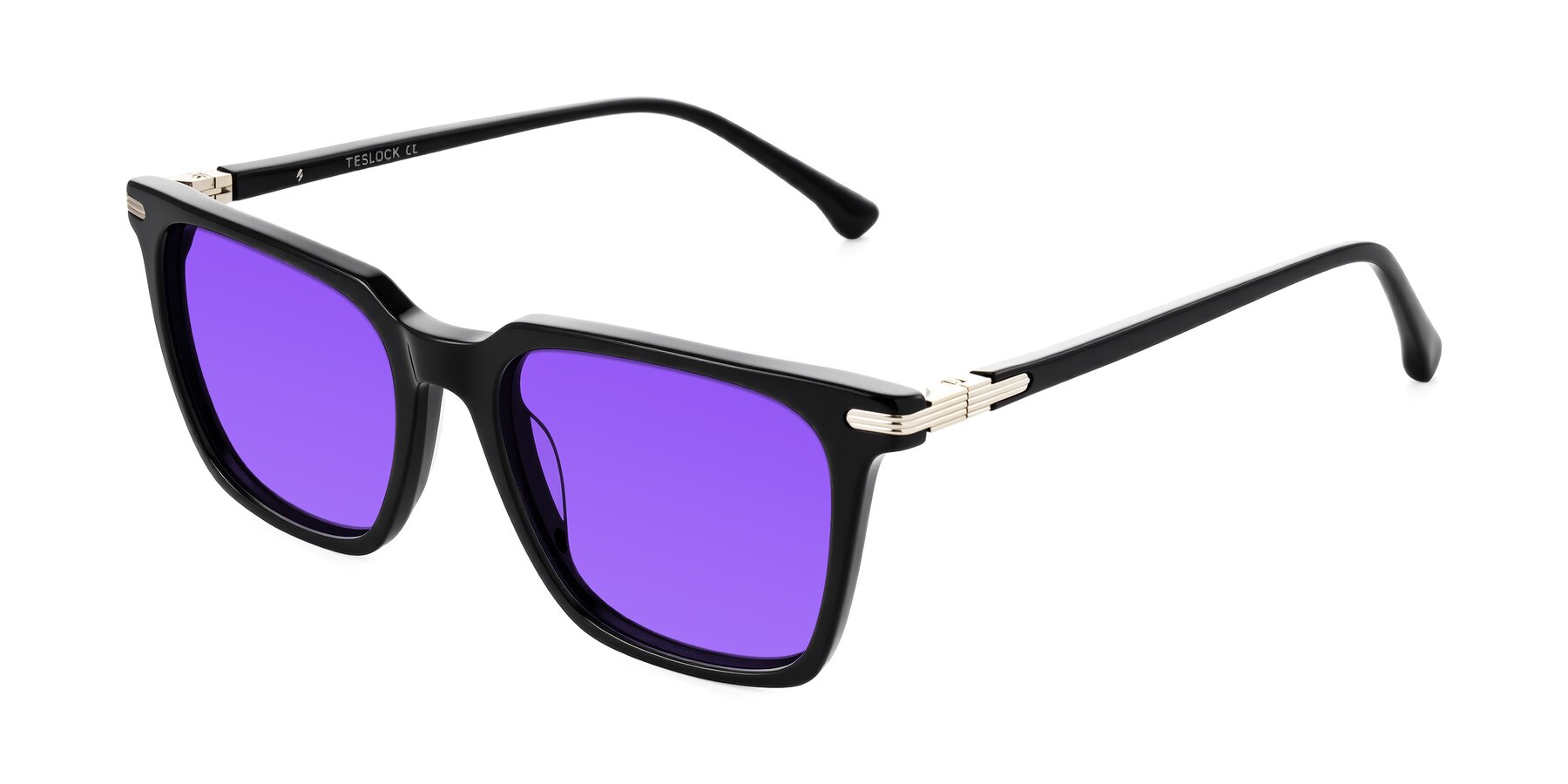 Angle of Miyaha in Black with Purple Tinted Lenses