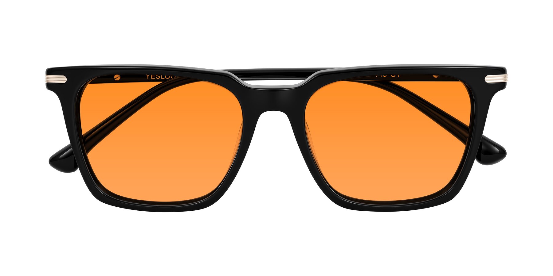 Folded Front of Miyaha in Black with Orange Tinted Lenses