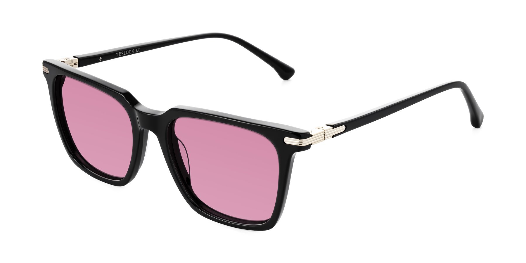 Angle of Miyaha in Black with Medium Wine Tinted Lenses