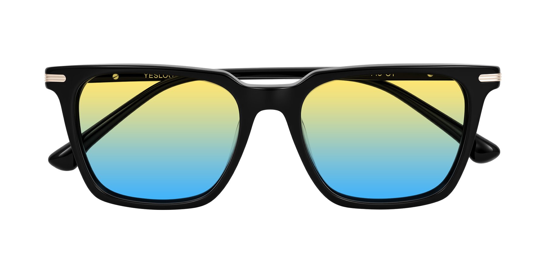 Folded Front of Miyaha in Black with Yellow / Blue Gradient Lenses
