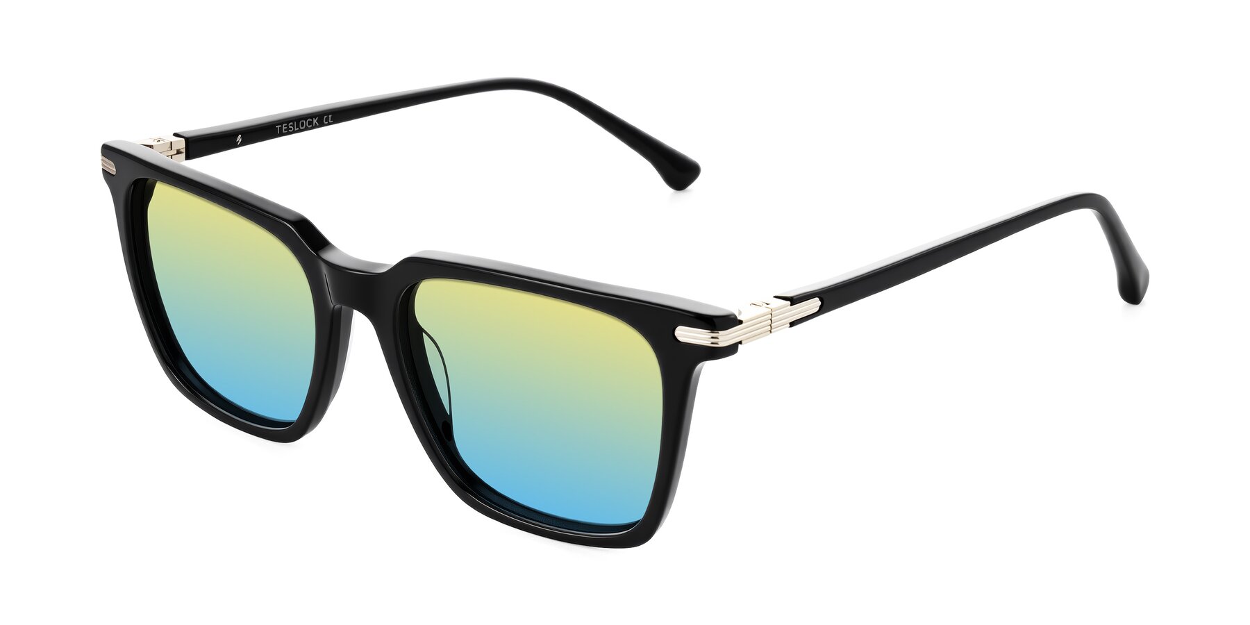 Angle of Miyaha in Black with Yellow / Blue Gradient Lenses