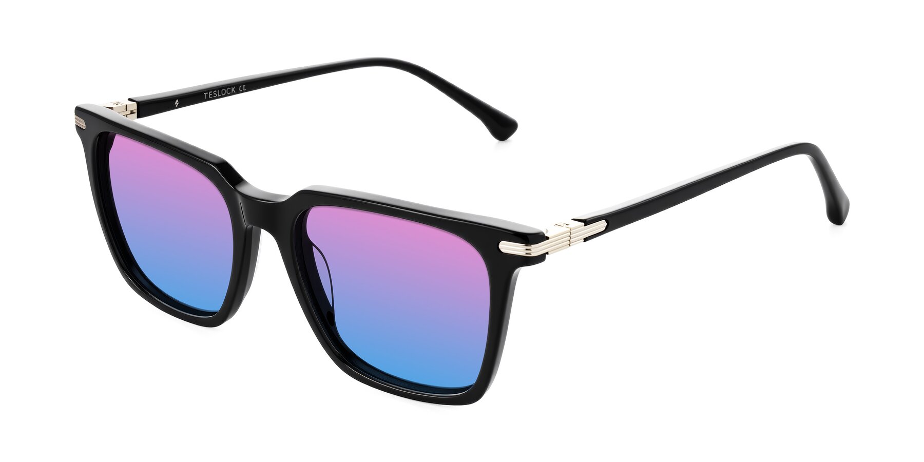 Angle of Miyaha in Black with Pink / Blue Gradient Lenses