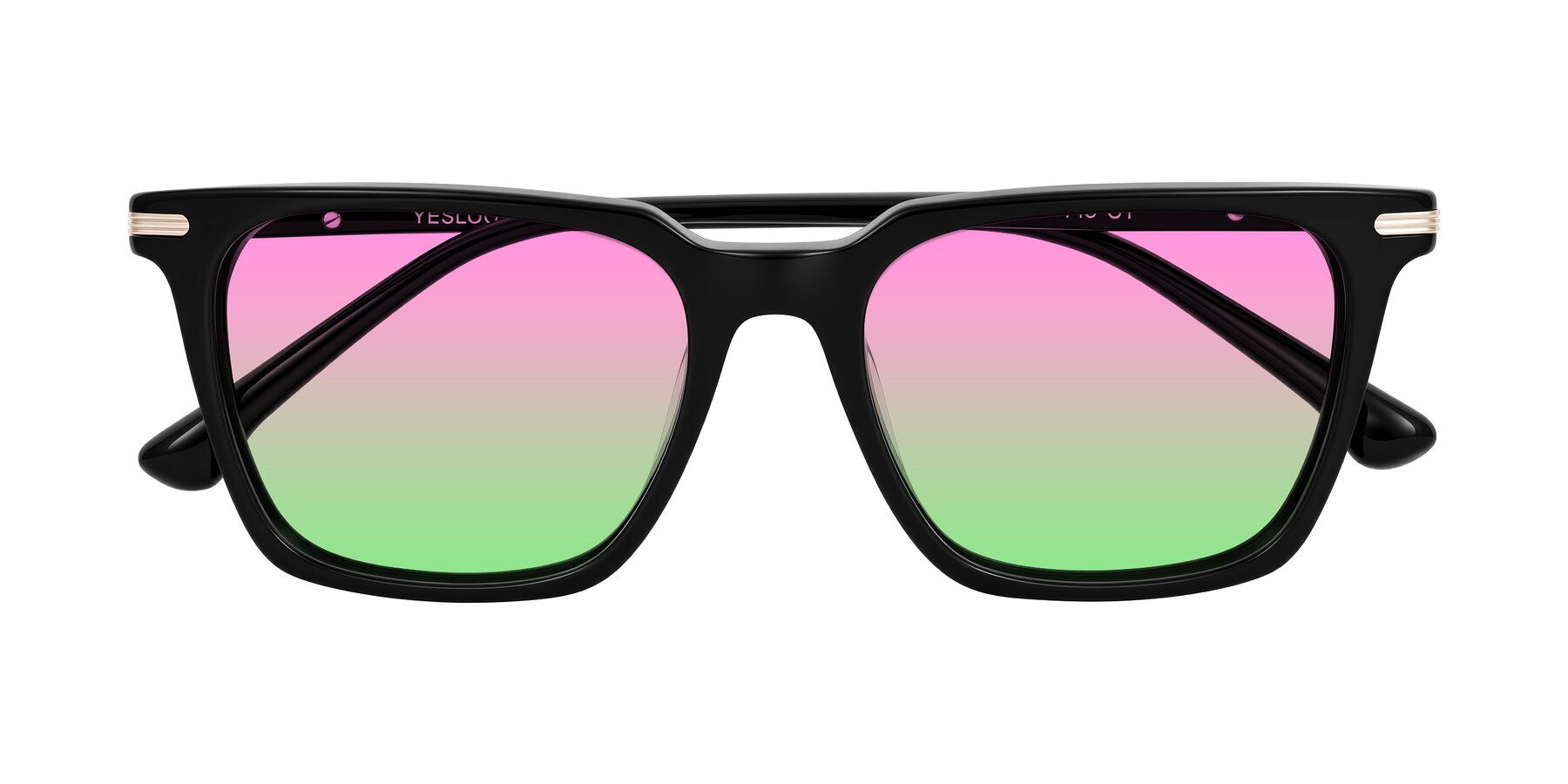 Folded Front of Miyaha in Black with Pink / Green Gradient Lenses