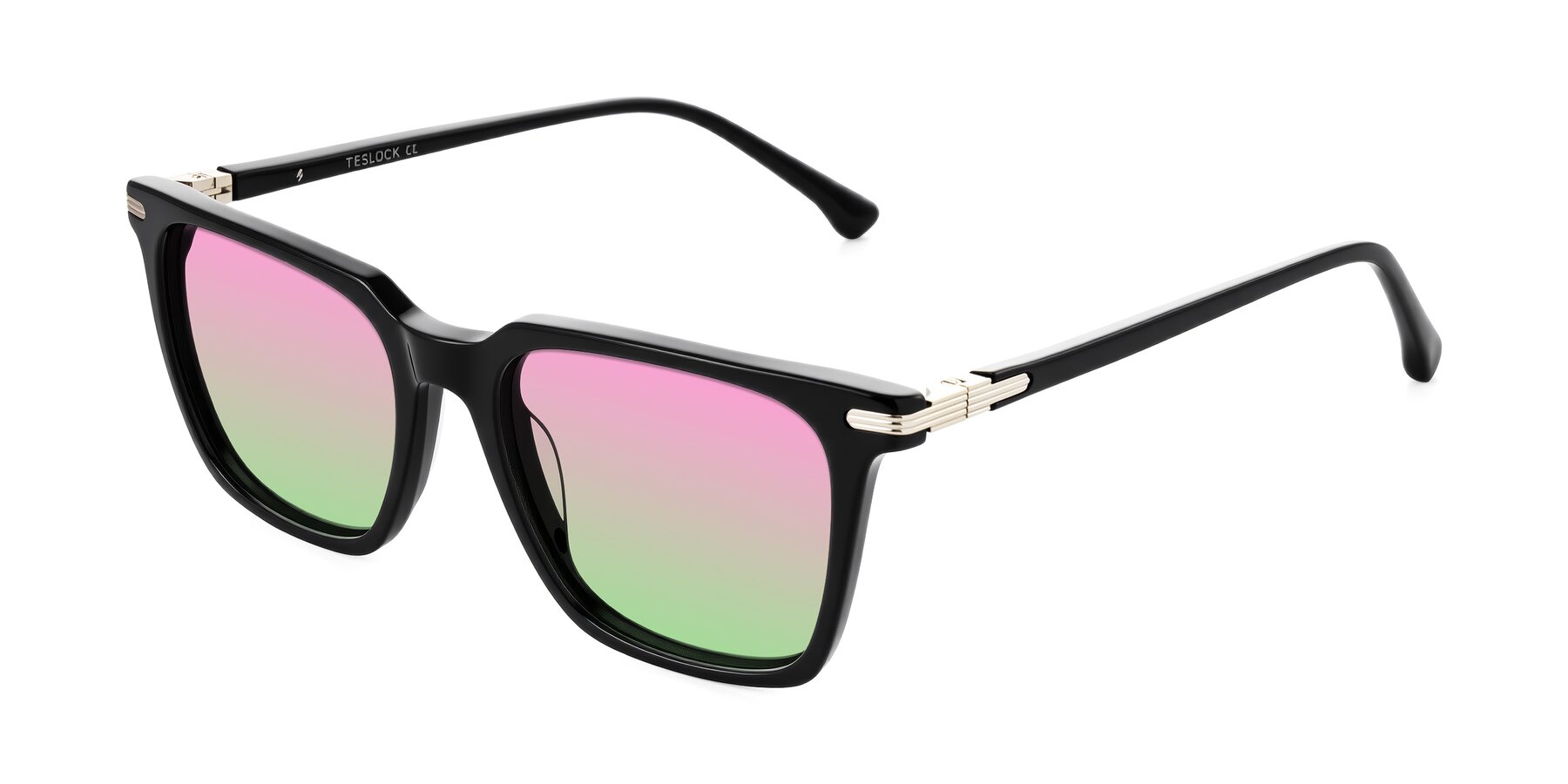 Angle of Miyaha in Black with Pink / Green Gradient Lenses