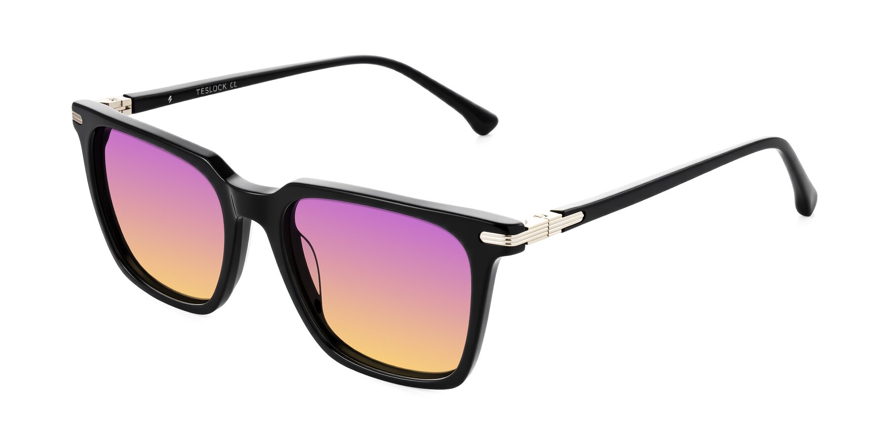 Angle of Miyaha in Black with Purple / Yellow Gradient Lenses