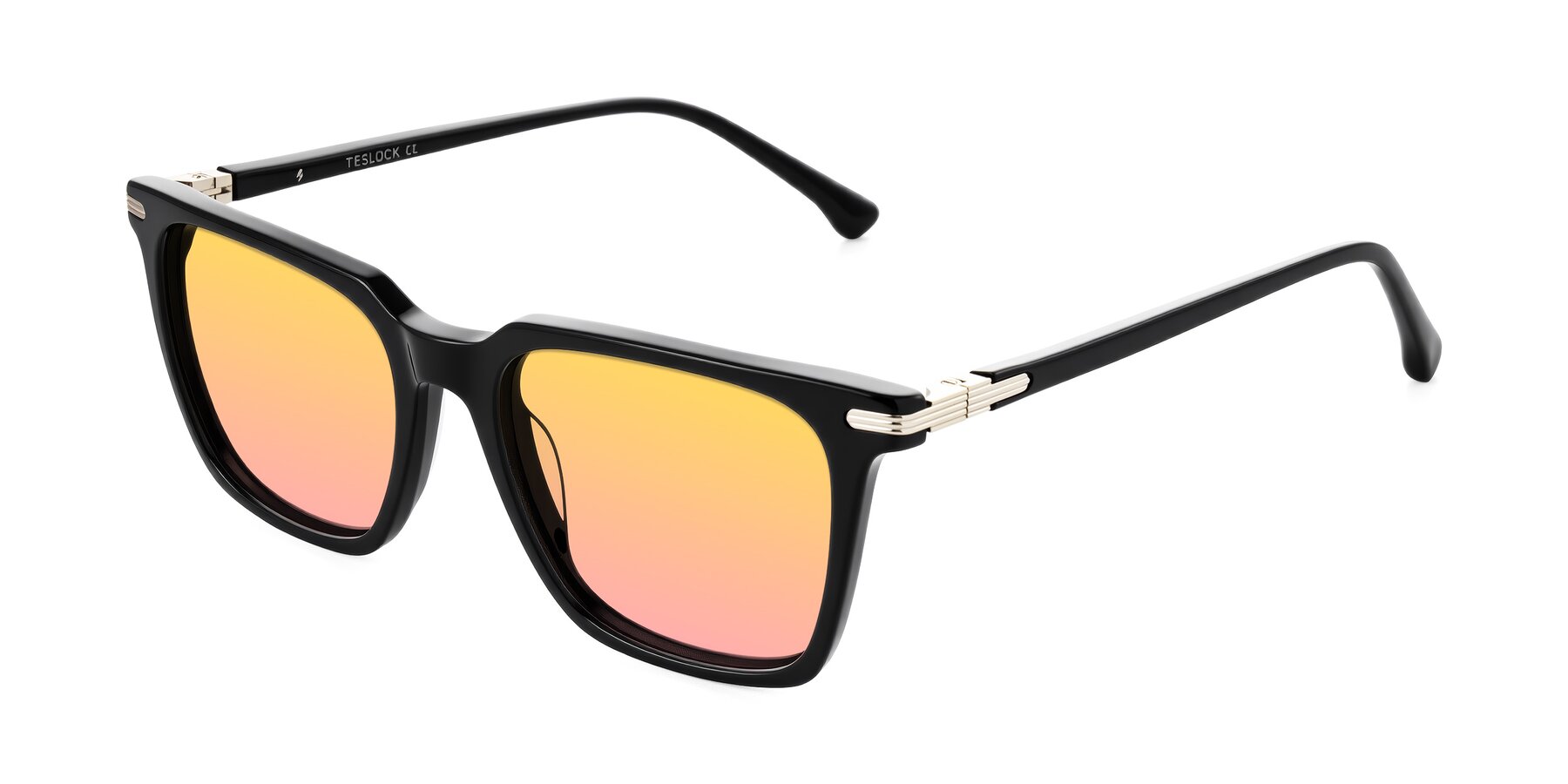 Angle of Miyaha in Black with Yellow / Pink Gradient Lenses