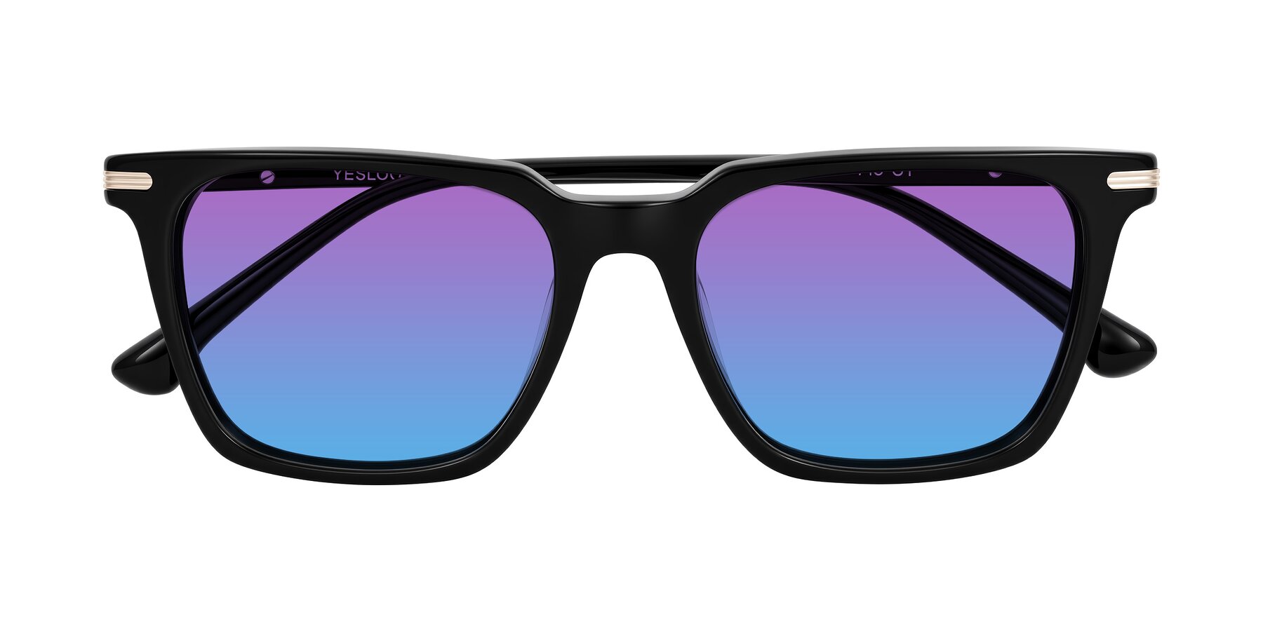Folded Front of Miyaha in Black with Purple / Blue Gradient Lenses