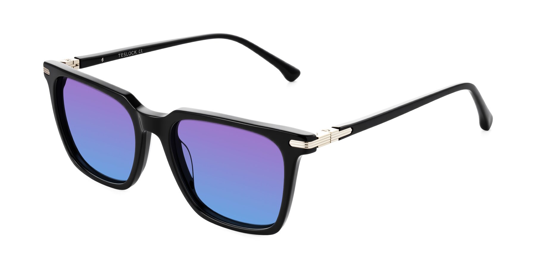 Angle of Miyaha in Black with Purple / Blue Gradient Lenses