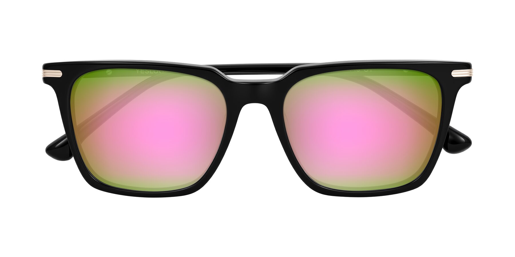 Folded Front of Miyaha in Black with Pink Mirrored Lenses