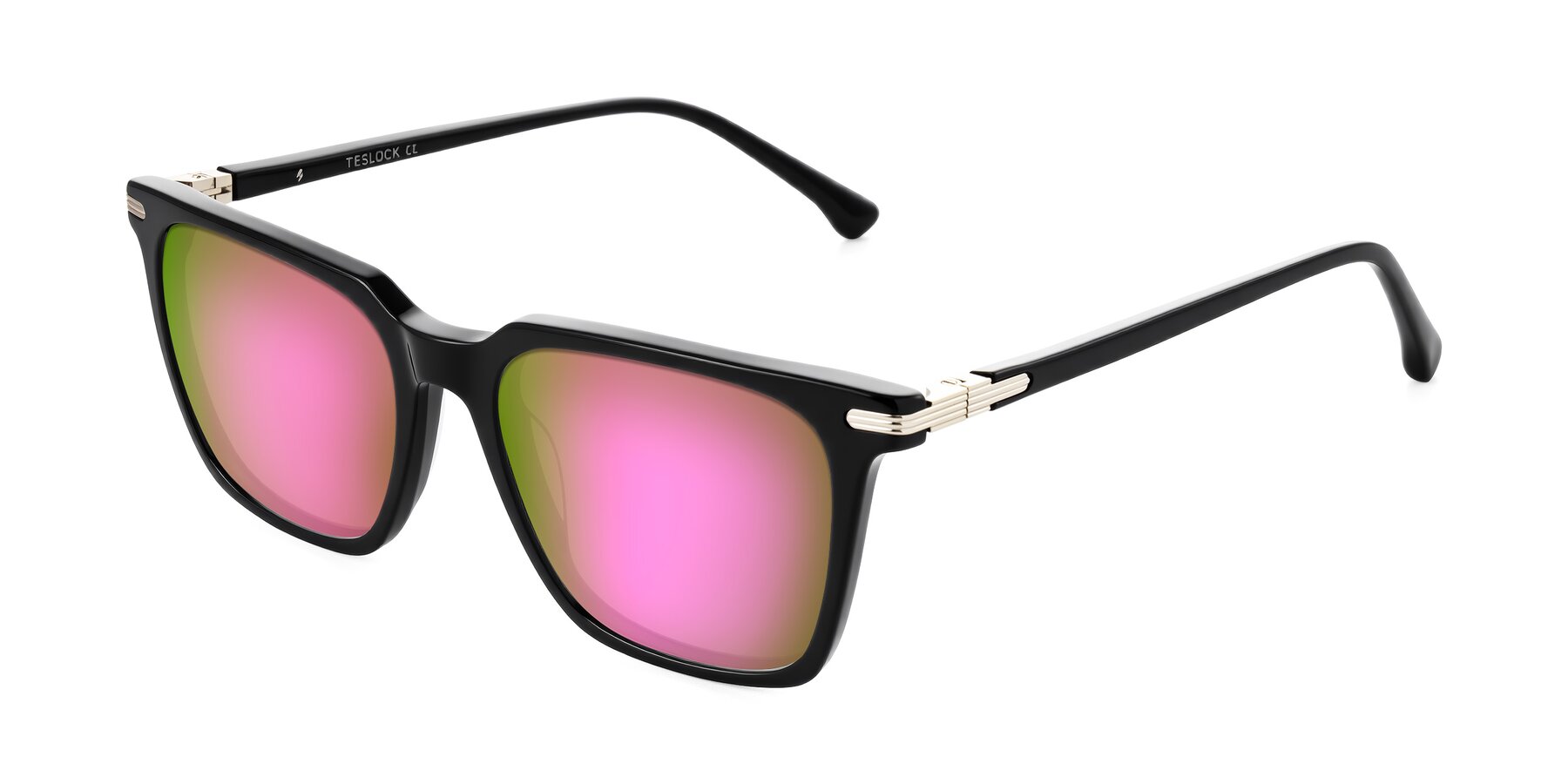 Angle of Miyaha in Black with Pink Mirrored Lenses