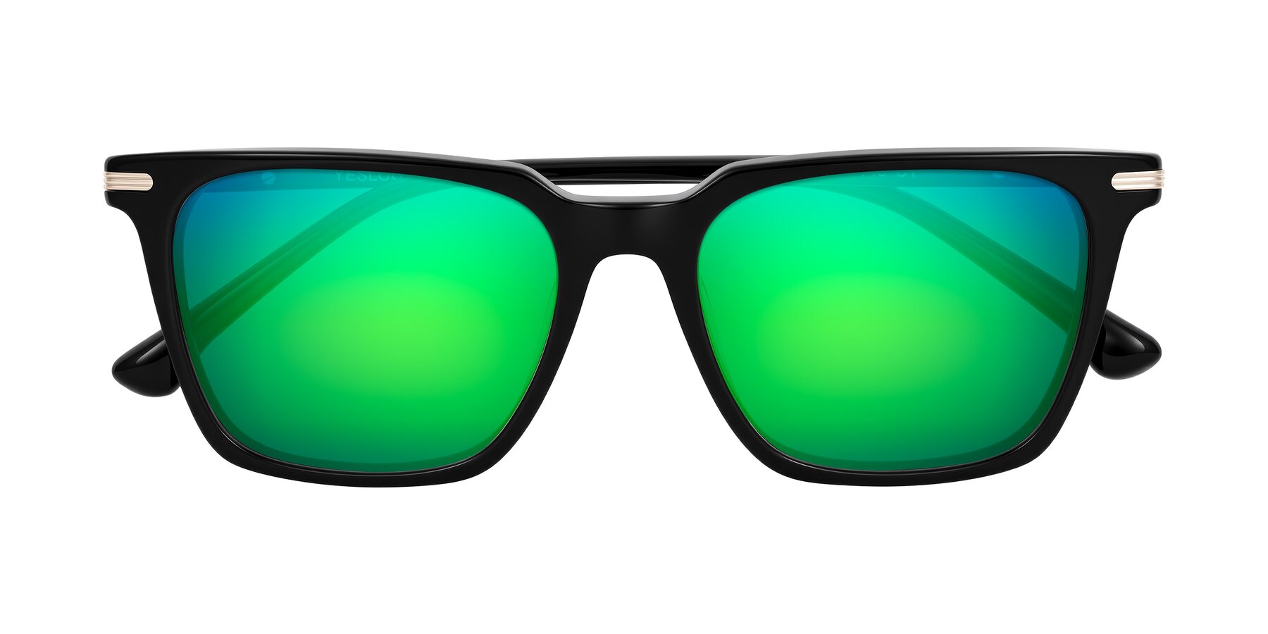 Folded Front of Miyaha in Black with Green Mirrored Lenses