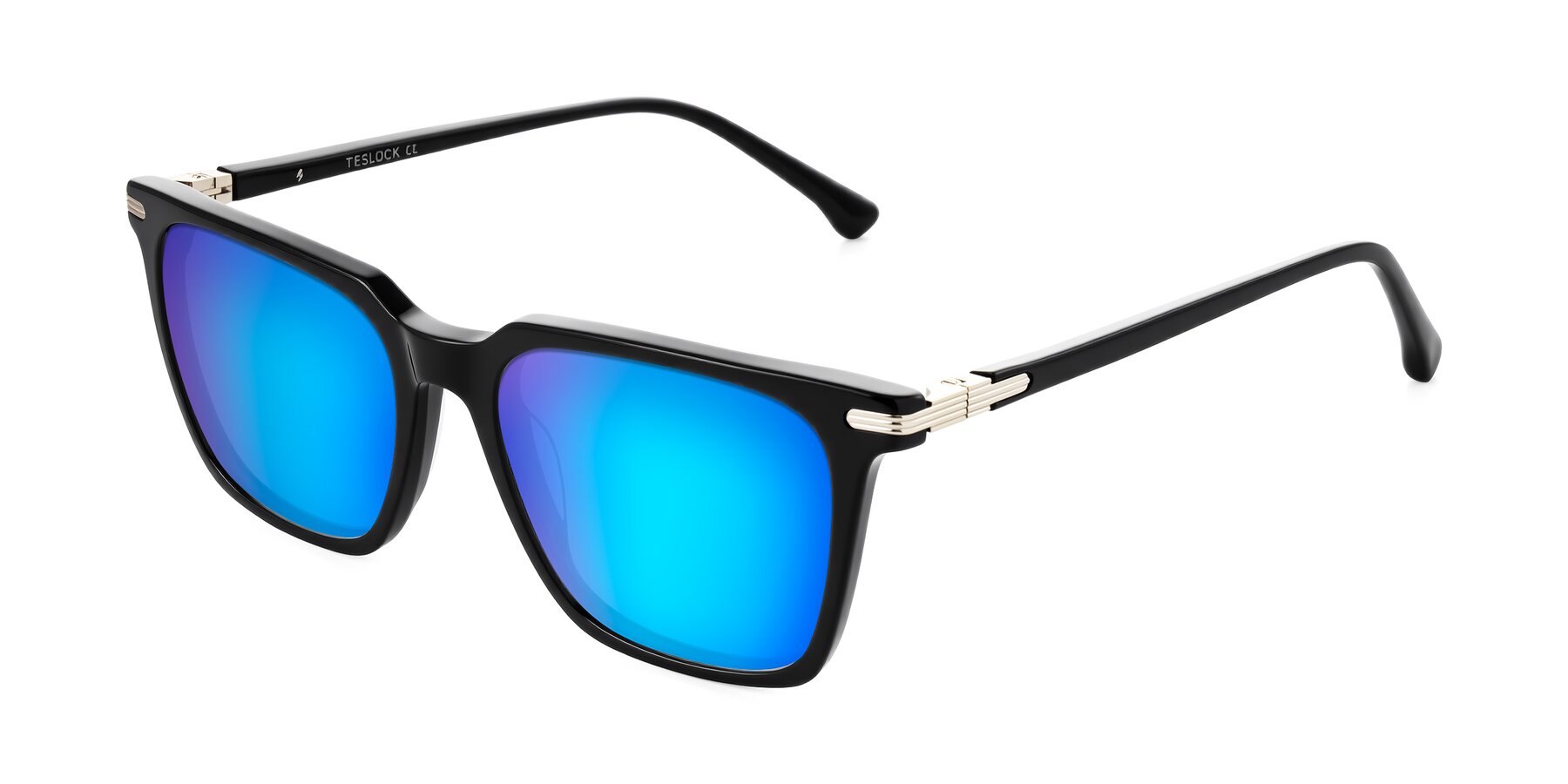 Angle of Miyaha in Black with Blue Mirrored Lenses