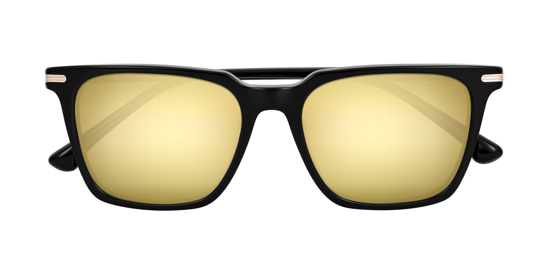 Folded Front of Miyaha in Black with Gold Mirrored Lenses