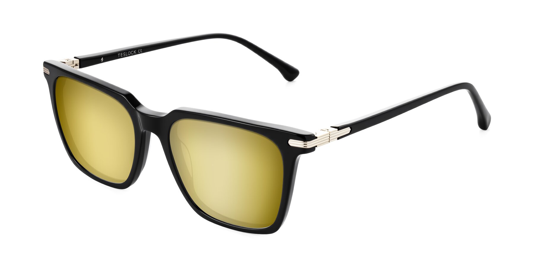 Angle of Miyaha in Black with Gold Mirrored Lenses