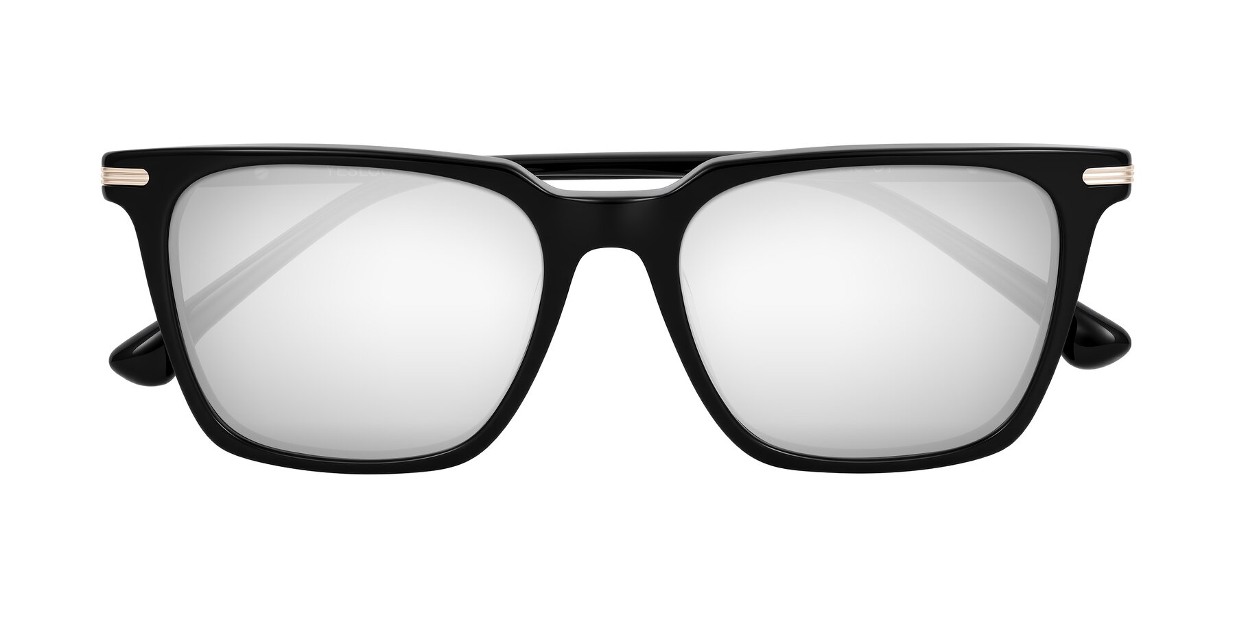 Folded Front of Miyaha in Black with Silver Mirrored Lenses