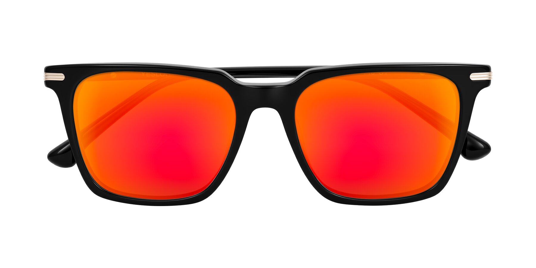 Folded Front of Miyaha in Black with Red Gold Mirrored Lenses