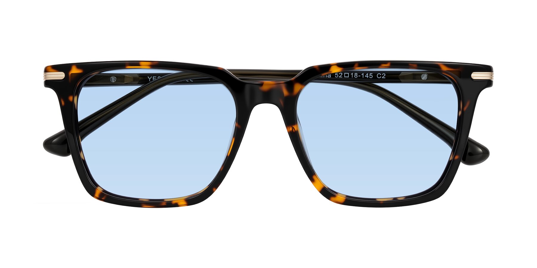 Folded Front of Miyaha in Tortoise with Light Blue Tinted Lenses