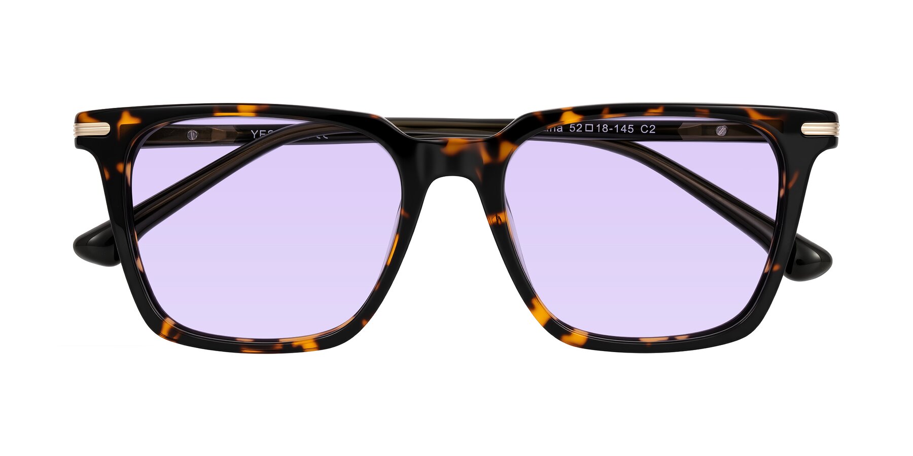 Folded Front of Miyaha in Tortoise with Light Purple Tinted Lenses