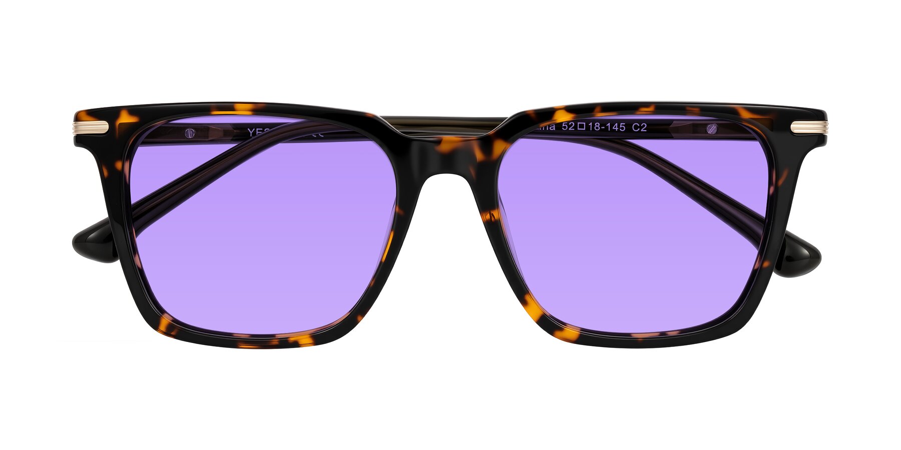 Folded Front of Miyaha in Tortoise with Medium Purple Tinted Lenses