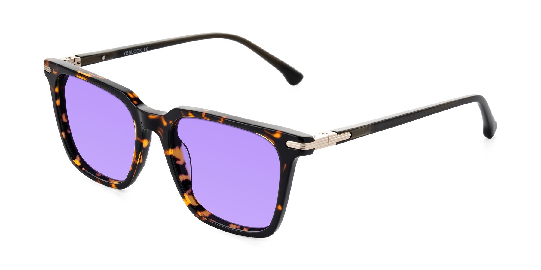 Angle of Miyaha in Tortoise with Medium Purple Tinted Lenses