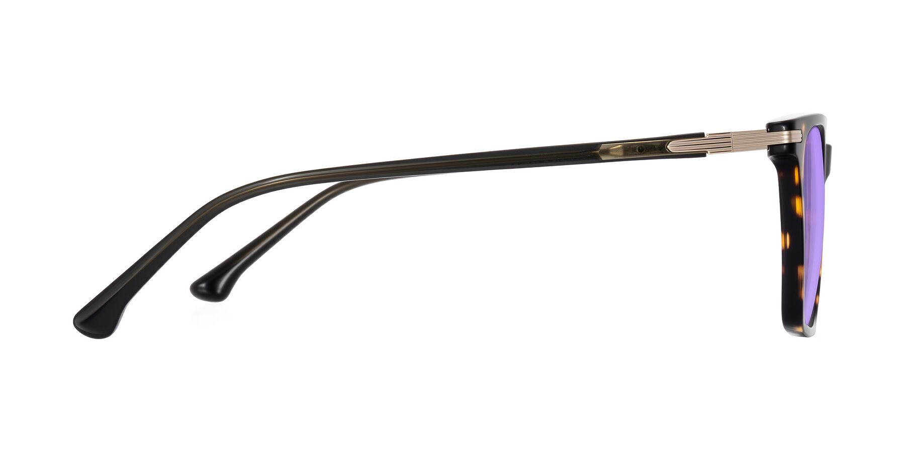 Side of Miyaha in Tortoise with Medium Purple Tinted Lenses