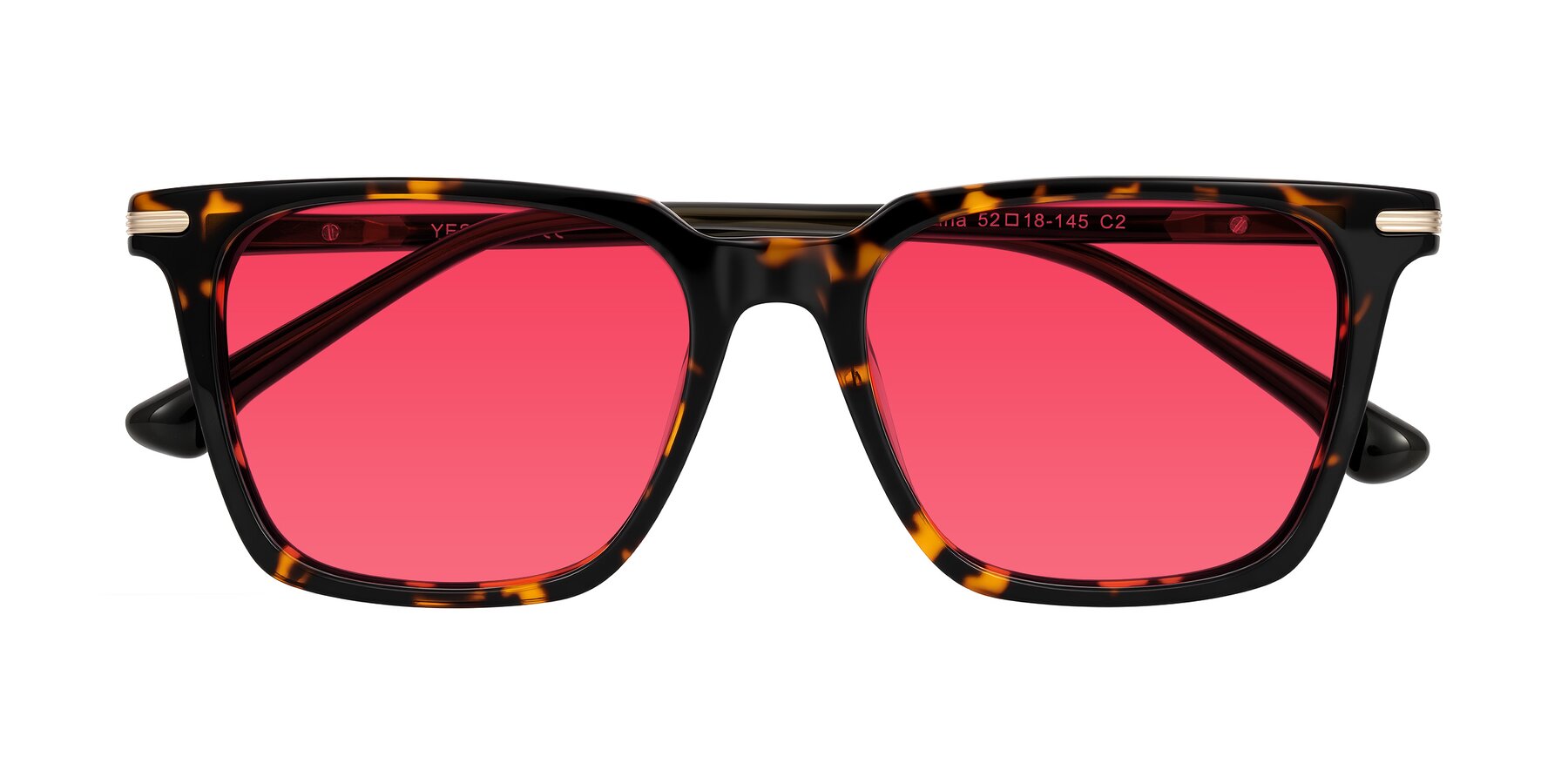 Folded Front of Miyaha in Tortoise with Red Tinted Lenses