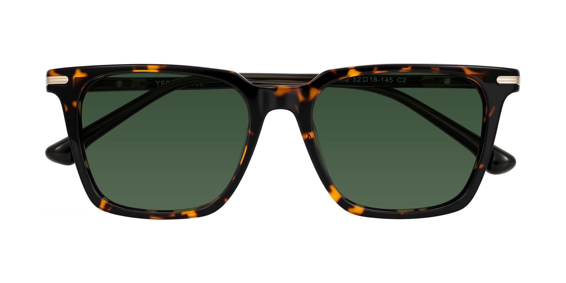Folded Front of Miyaha in Tortoise with Green Tinted Lenses