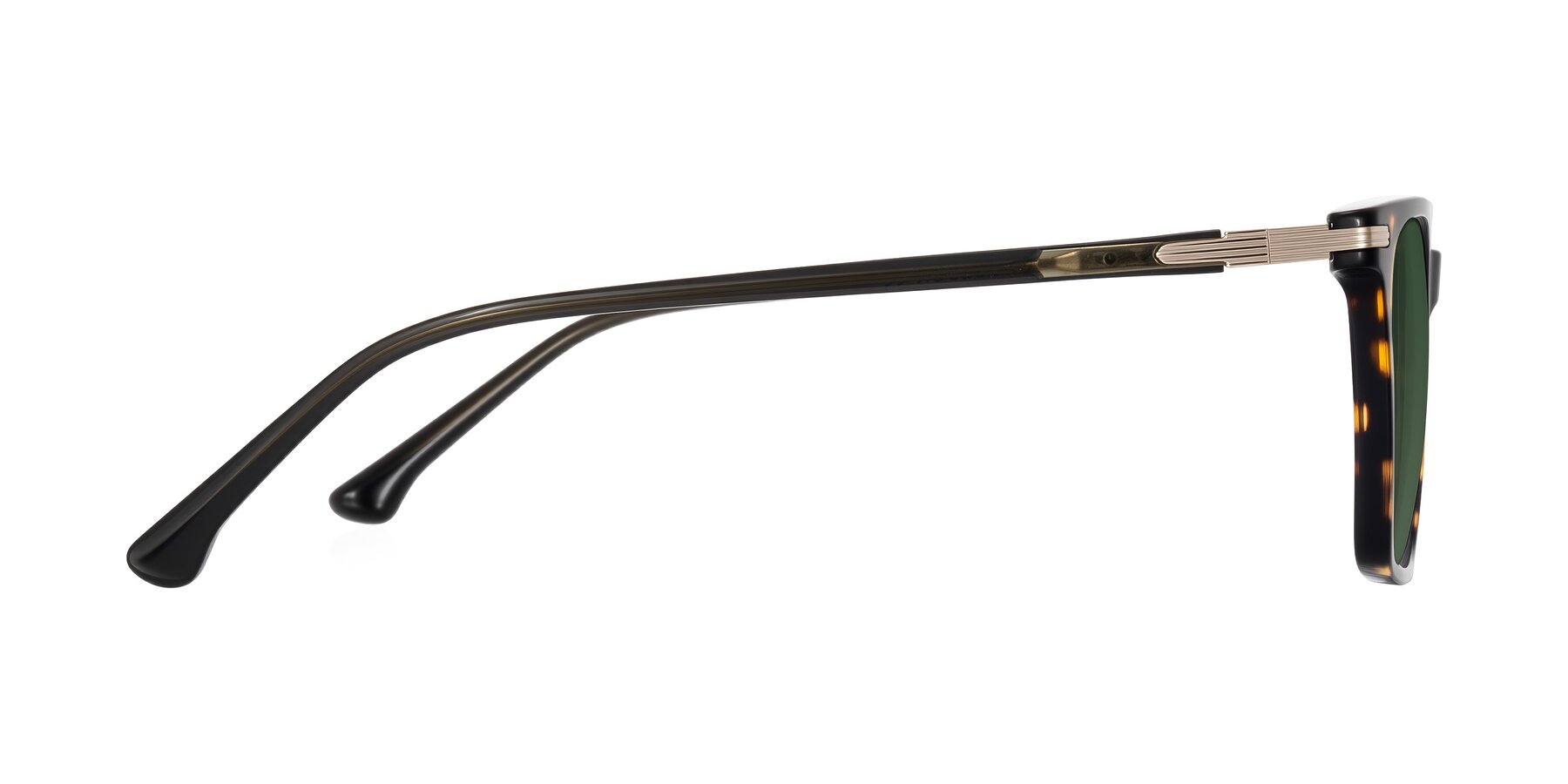 Side of Miyaha in Tortoise with Green Tinted Lenses