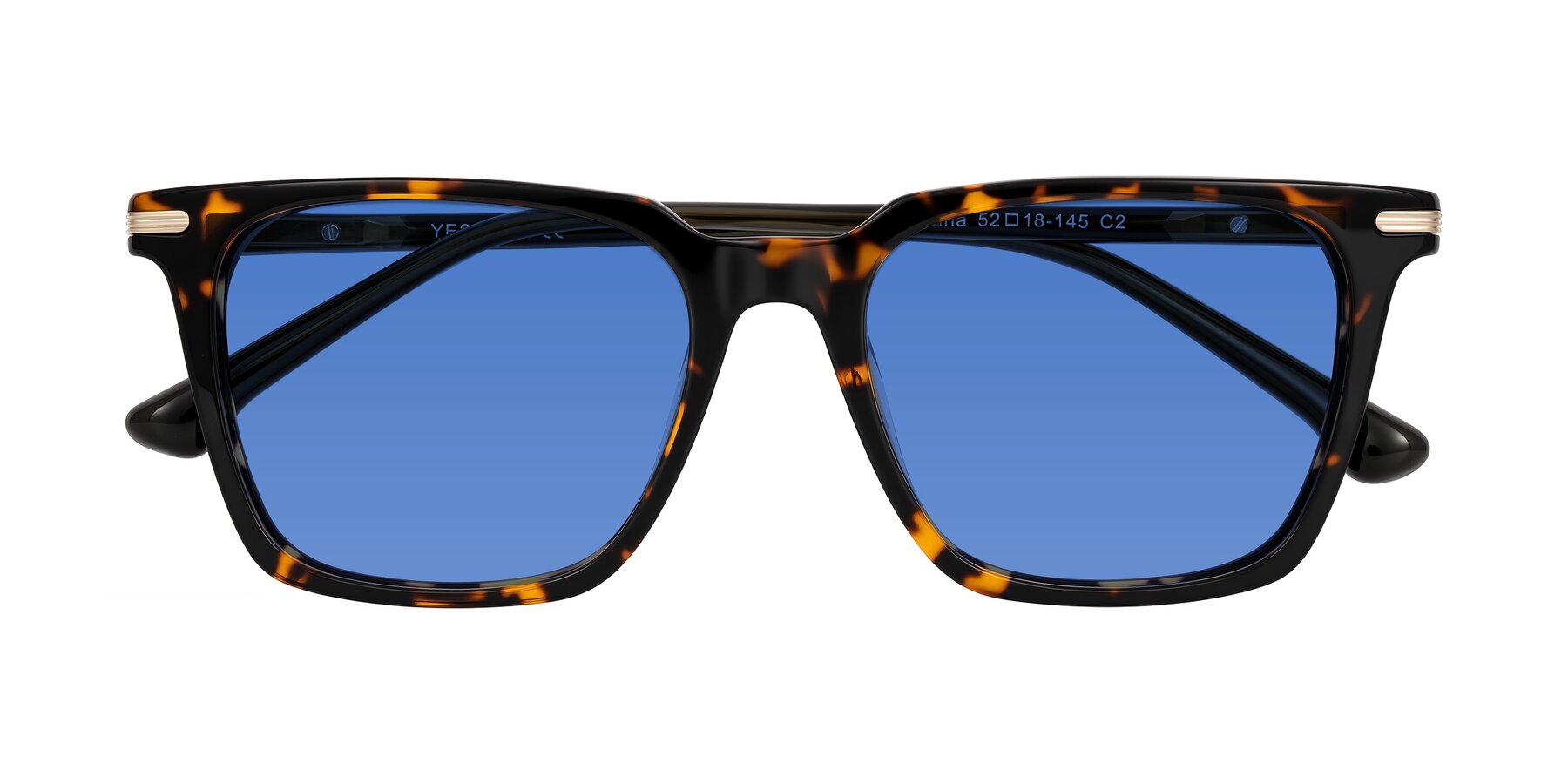 Folded Front of Miyaha in Tortoise with Blue Tinted Lenses